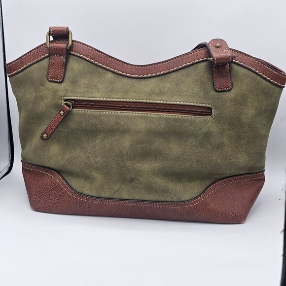 B.O.C Women's Olive & Brown Vinyl Shoulder Satchel Handbag Very Spacious Soft - Picture 3 of 15